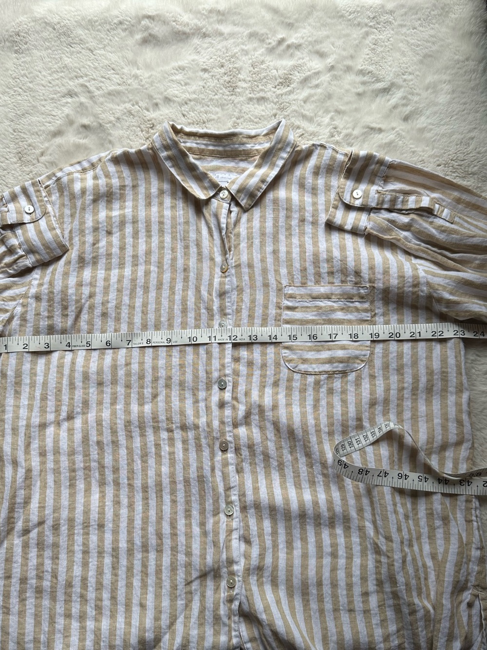 J.Jill Love Linen Striped Button Down Shirt 100% Linen Beach Coastal Size L - Picture 2 of 10